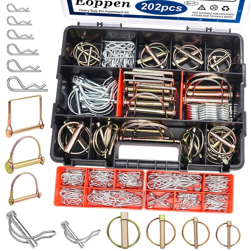 Eoppen 202Pcs Hitch Pins Clip Pins Assortment Kit, Heavy Duty Tractor Pins Linch Pins PTO Pins Tractor Accessories for Trailers, Tractors, Trucks, Lawn Mower - Image 1